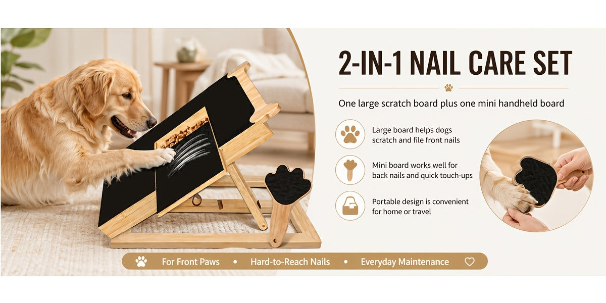 Dog Nail Scratch Board with Treat Box and Mini Handheld File, 2-in-1 Paw Filing Pad for Small, Medium and Large Dogs, At-Home Grooming Set
