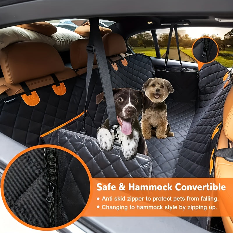 Dog Car Hammock with 4 Storage Pockets, 600D Rear Seat Cover with Side Flaps and Headrest Straps for Pet Travel in Cars, Trucks and SUVs