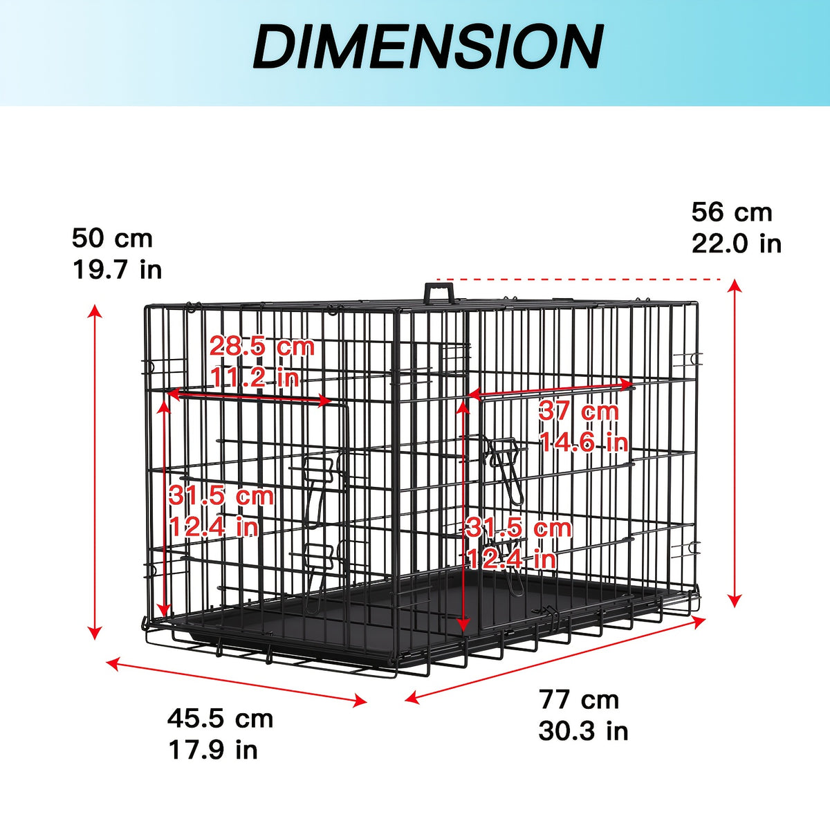 Foldable Dog Crate with Divider Panel, Metal Wire Pet Kennel with Plastic Pan in 18, 24, 30 or 36 Inch Length Options, Black, Blue and Pink Styles