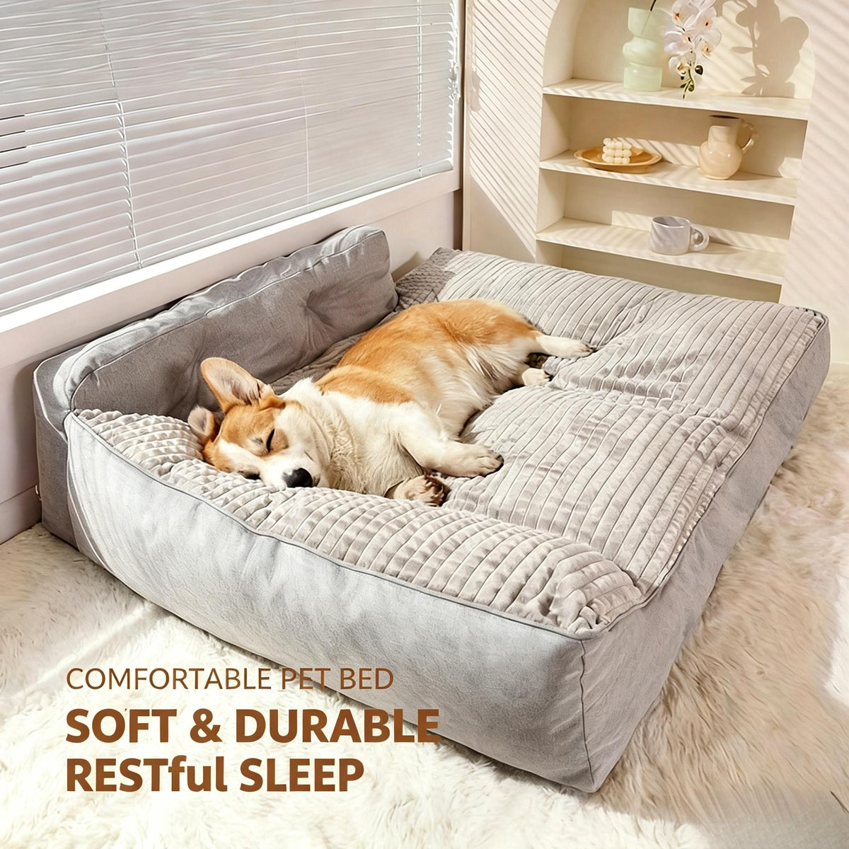 Three-Sided Bolster Dog Bed with Memory Foam and Egg Crate Cushioning, Gray Orthopedic Pet Sofa for Everyday Rest, S L XL Sizes for Dogs
