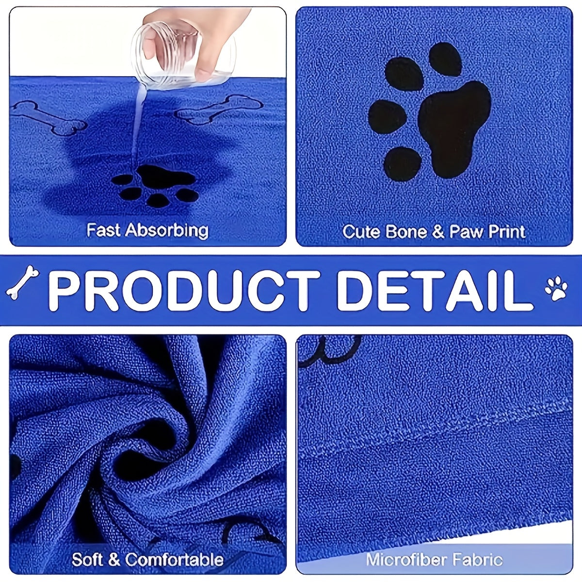 Microfiber Pet Towels 3-Pack, Soft Absorbent Quick-Drying Medium Bath Towels for Dog and Cat Grooming, Post-Bath Drying and Everyday Paw Cleanup