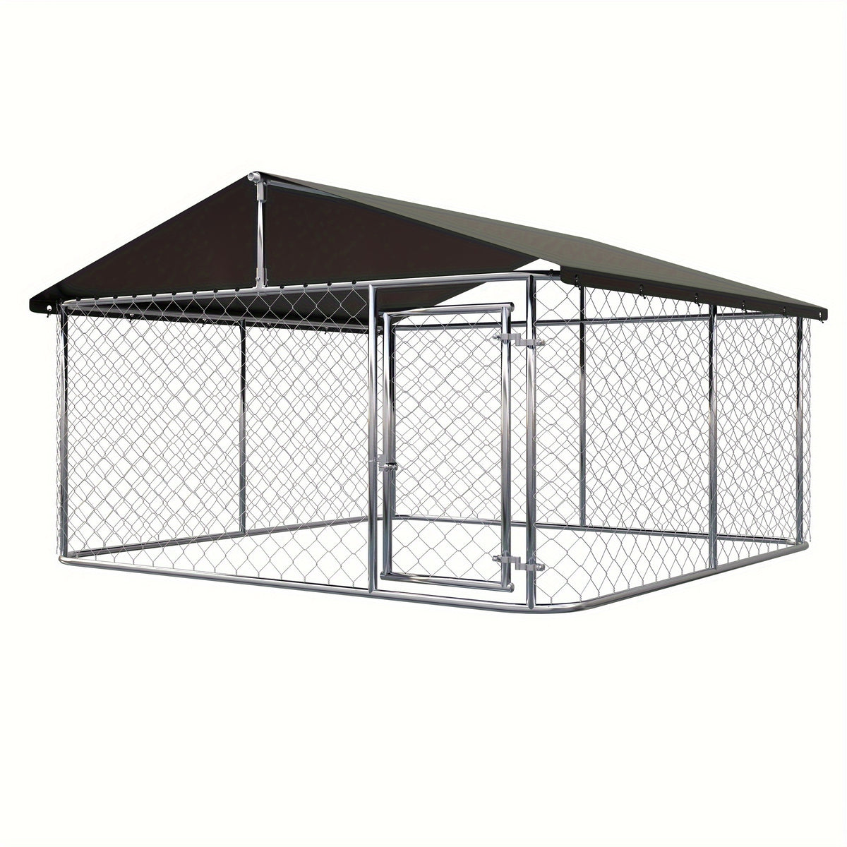Galvanized Metal Dog Kennel with Canopy, Outdoor Steel Mesh Enclosure with Lockable Gate and PE Roof Cover, Three Backyard Dog Run Size Options