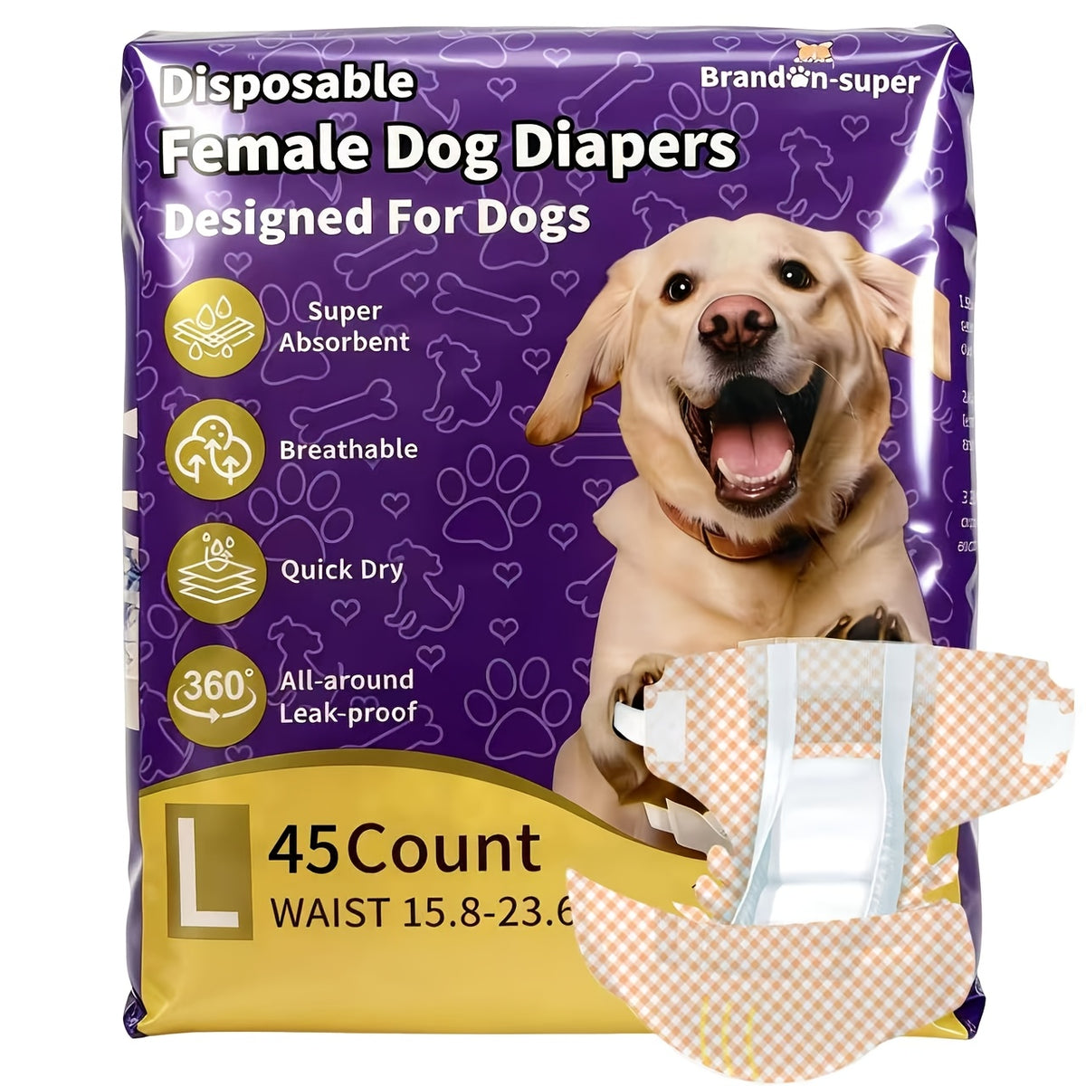 Female Dog Diapers 45 Count, Disposable Absorbent Pet Diapers in XXS to L for Puppies, Senior Dogs, Heat Cycles and Indoor Accident Management