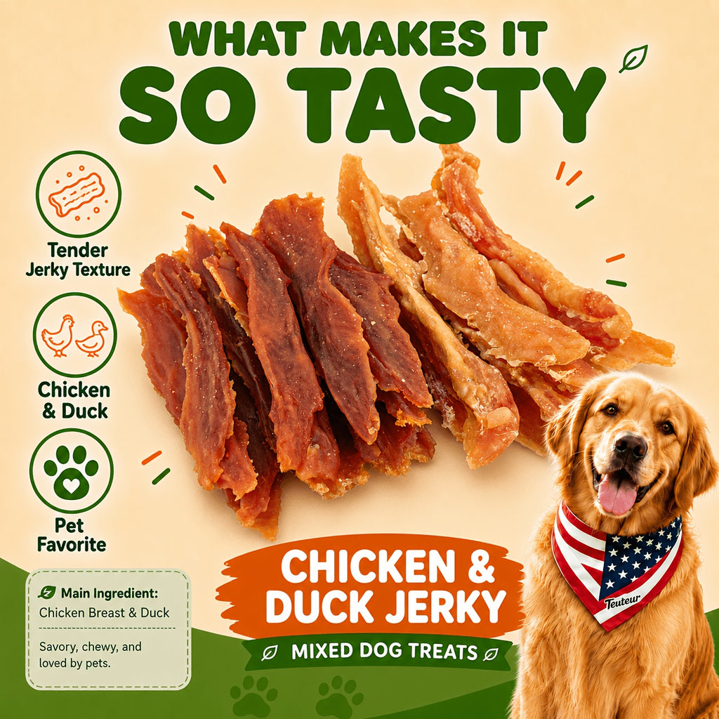 Air-Dried Dog Jerky Treats, Chicken and Duck Mixed Packs or Duck Sample Strips for Supervised Training Rewards, Walks and Everyday Snacks