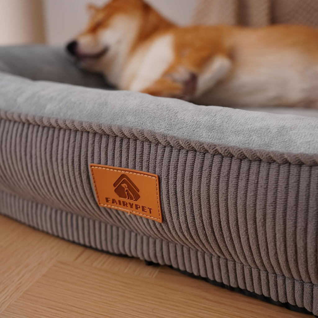 Memory Foam Dog Bed with Raised Edges, Removable Washable Cover and Non-Slip Bottom, Grey Cozy Pet Sofa in 20, 23, 29 and 35 Inch Sizes