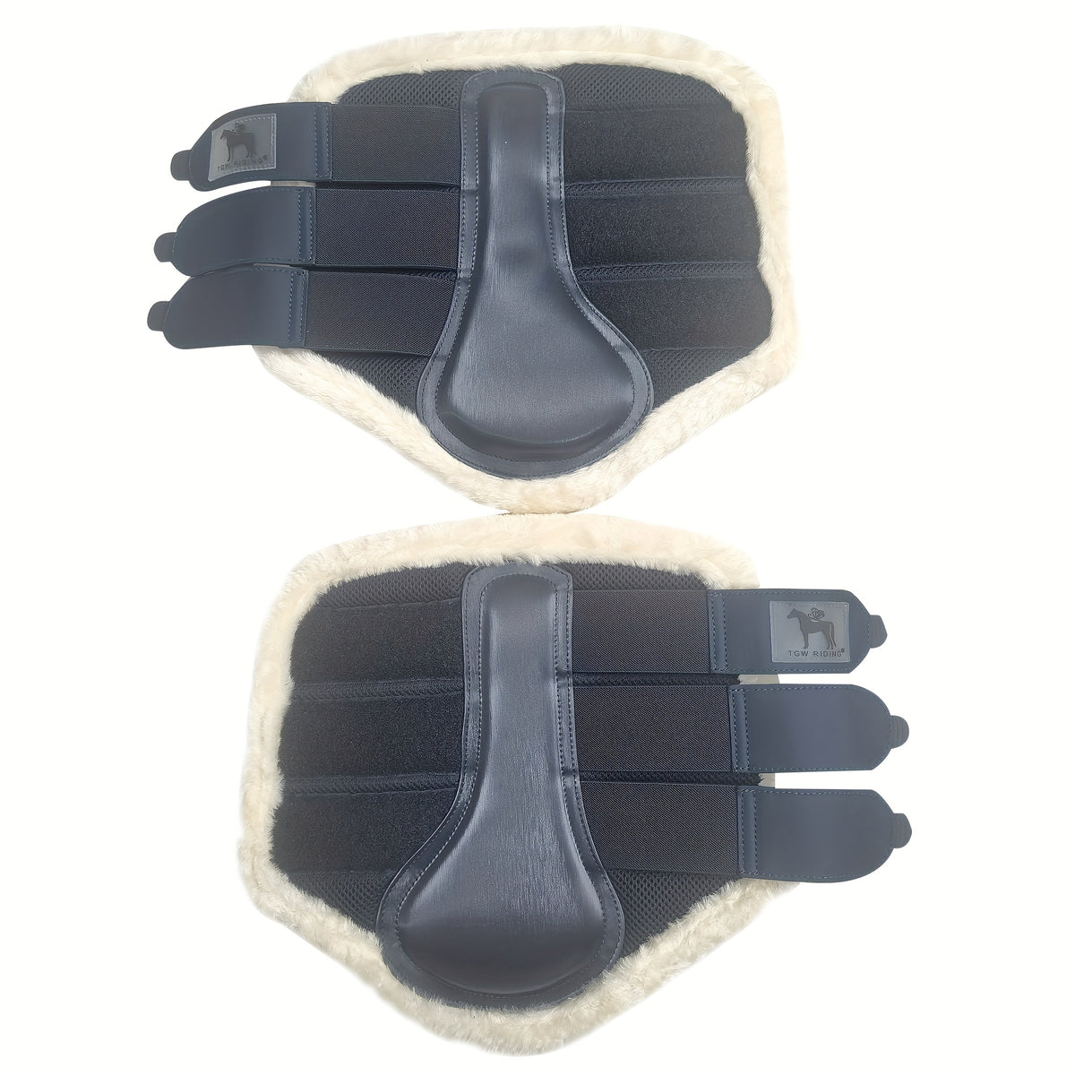 Horse Leg Wraps 1 Pair in Navy Blue, Breathable Mesh and Faux Leather Quick-Fit Equestrian Gear for Training and Jumping, S to XL Size Options