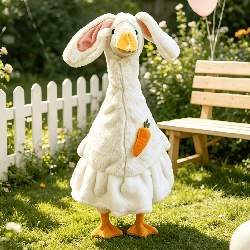 Easter Porch Goose Outfit for 23-Inch Decorative Goose Displays, Plush White Rabbit Costume Set for Spring Entryway, Porch and Garden Decor