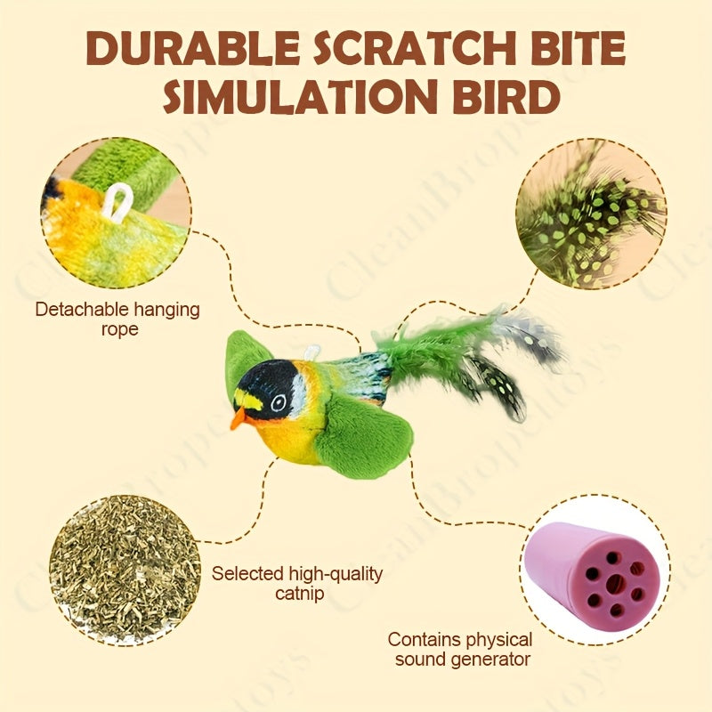 Bird Sound Cat Toy 2-Pack with Leaf Details, Random Color Simulated Birds for Kittens and Indoor Cats, Supervised Chase and Batting Play
