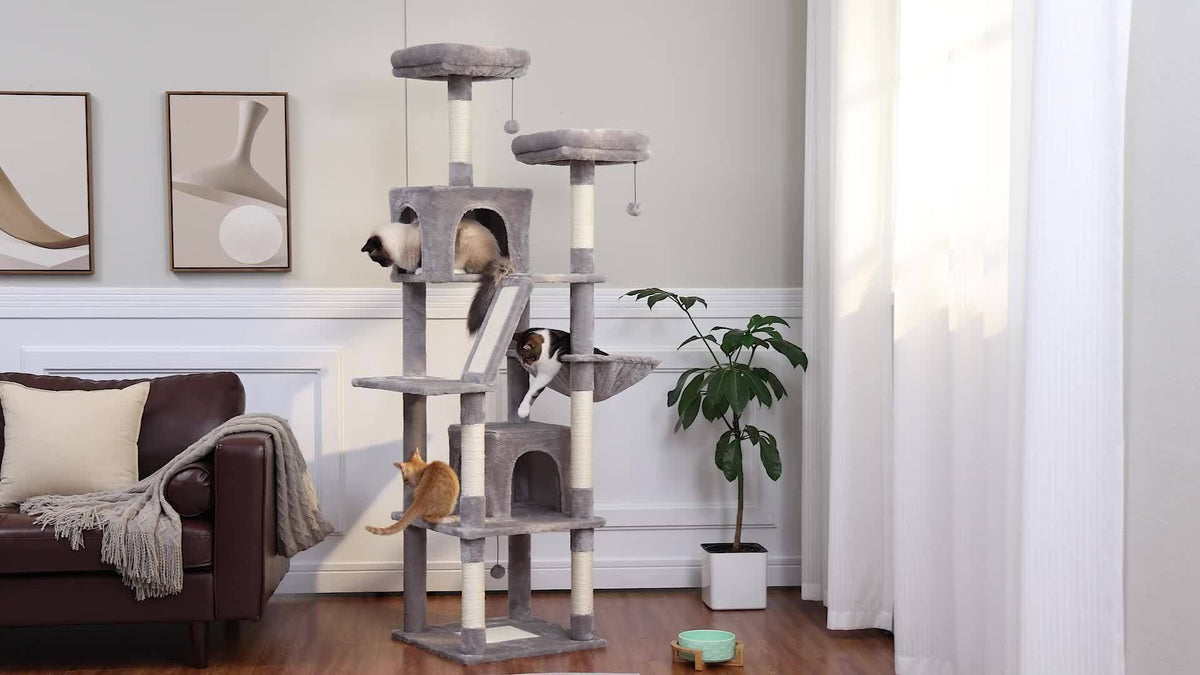 Metal Frame Cat Tree, 70.9 or 45.7 Inch Multi-Level Indoor Cat Tower with Plush Perch, Hammock, Condo Hideaway and Sisal Scratching Posts, Six Colors