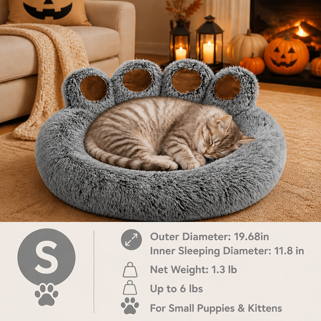 Bear Paw Dog Bed with Plush Raised Sides, Soft Cozy Cat Sleeping Cushion for Indoor Naps, Five Color Options and Six Sizes