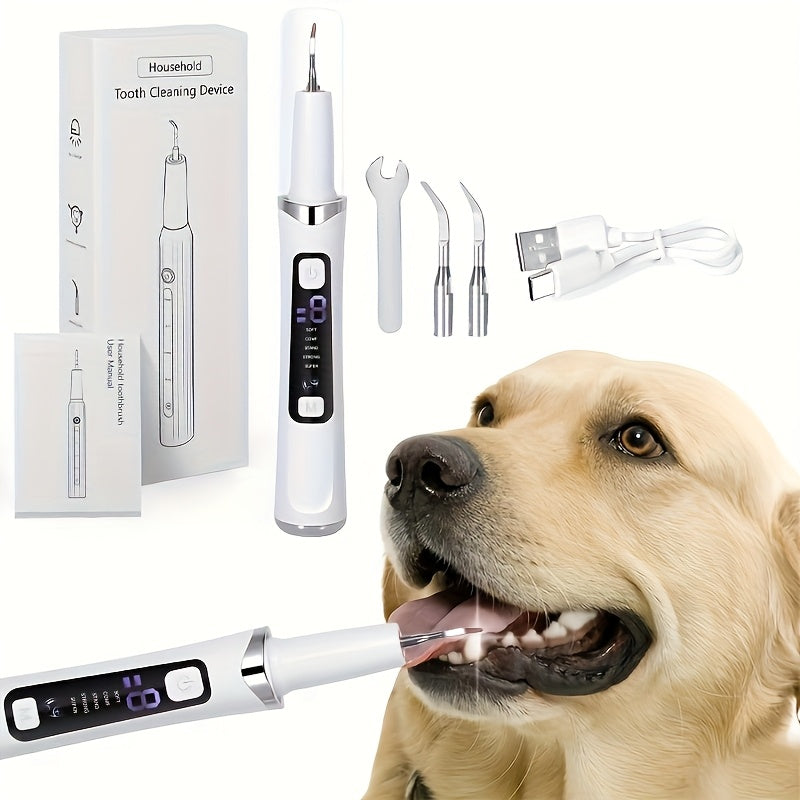 Electric Pet Tooth Cleaner for Dogs and Cats, USB Rechargeable Oral Care Kit with Sonic and Manual Modes, White Dental Cleaning Tool
