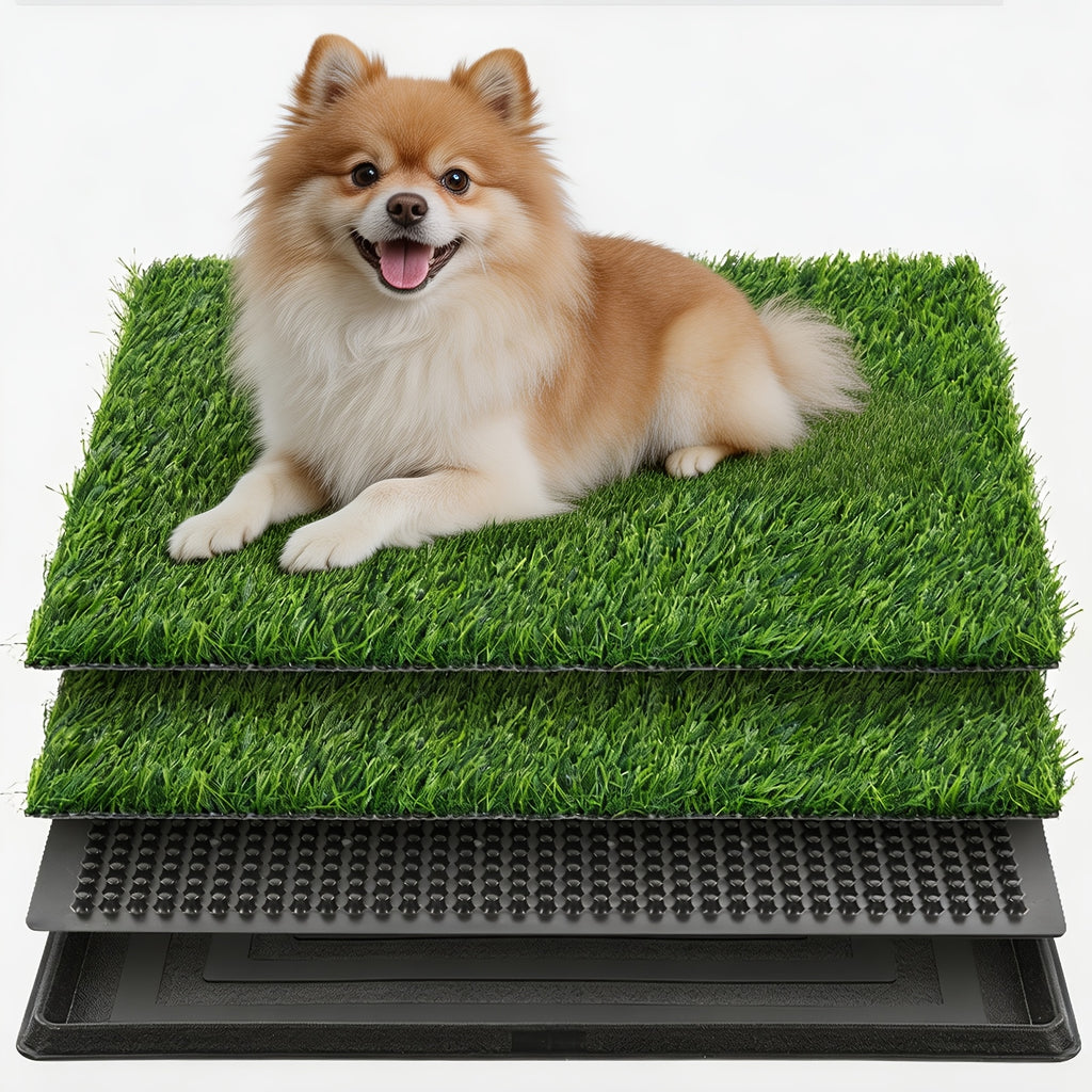Reusable Grass Dog Potty with Tray and Two Turf Mats, 3-Layer Washable Puppy Training Toilet with Drainage for Apartments, Balconies and Outdoor Use