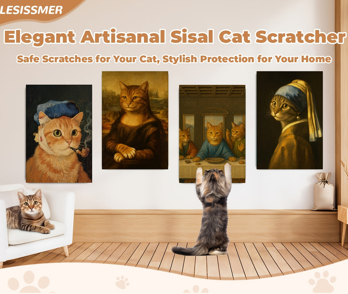Self Adhesive Cat Scratching Pad, 23.6 x 15.7 Inch Wall-Mounted Scratcher and Sofa Protection Mat for Indoor Cats, Starry Sky Art Style Options