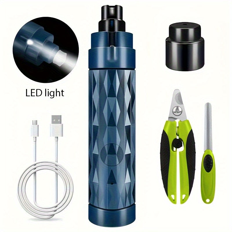 Dog Nail Grinder with LED Light, 2-Speed Rechargeable Electric Pet Nail Trimmer for Small and Large Dogs and Cats, At-Home Paw Grooming