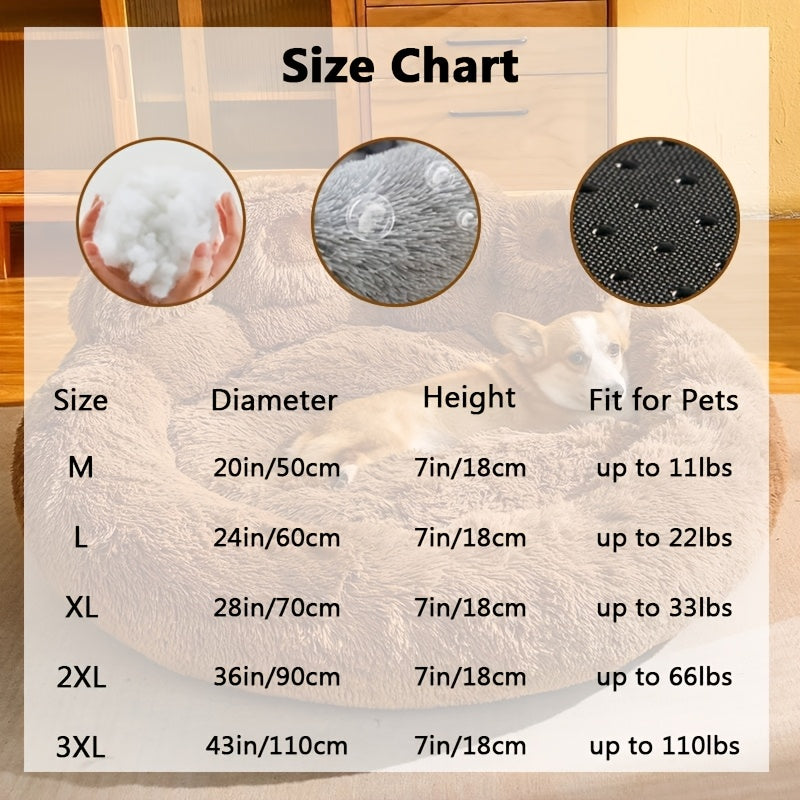 Paw Shaped Pet Bed for Dogs and Cats, Fluffy Bear Paw Donut Cushion with Raised Sides and Non-Slip Bottom in Pink, Grey or Coffee, M to 2XL