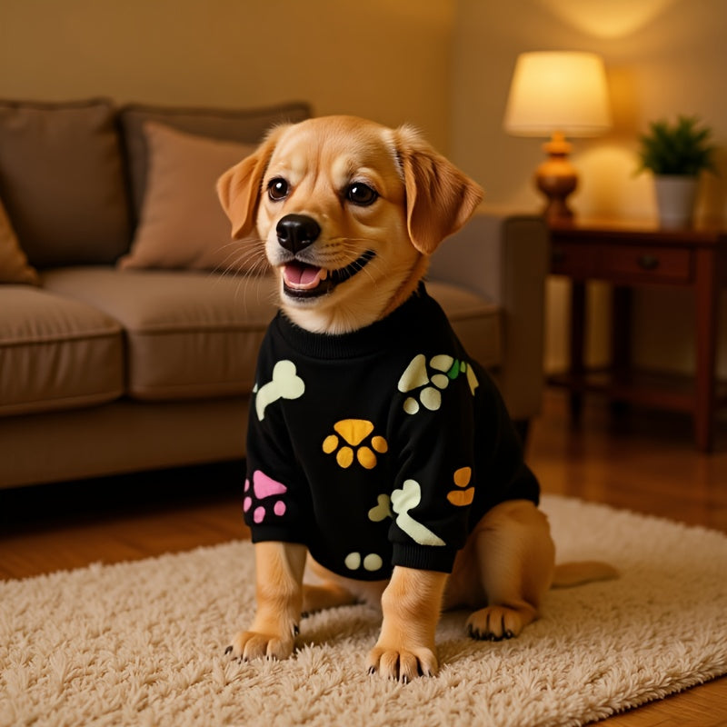 Warm Winter Dog Sweater for Small Medium Dogs, Soft Paw Print Puppy Cold Weather Outfit, Cozy Pet Apparel for Chihuahua Schnauzer Teddy Breeds, XS-XXL