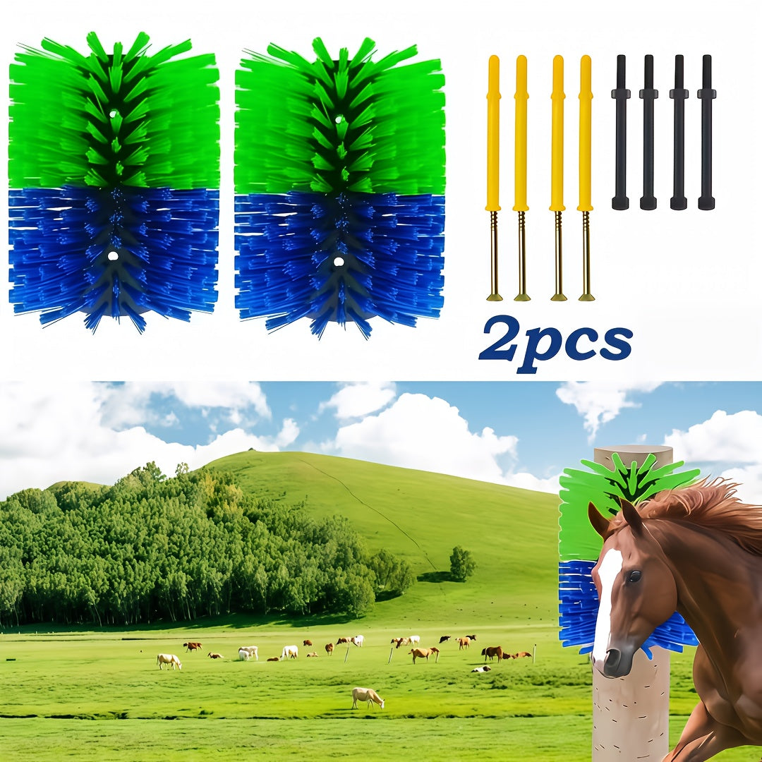 Livestock Scratch Brush 2-Pack or Single, Wall-Mount Grooming and Massage Scratcher with Screws for Horses, Cows, Goats, Sheep and Pigs, Itch Relief for Farm and Ranch