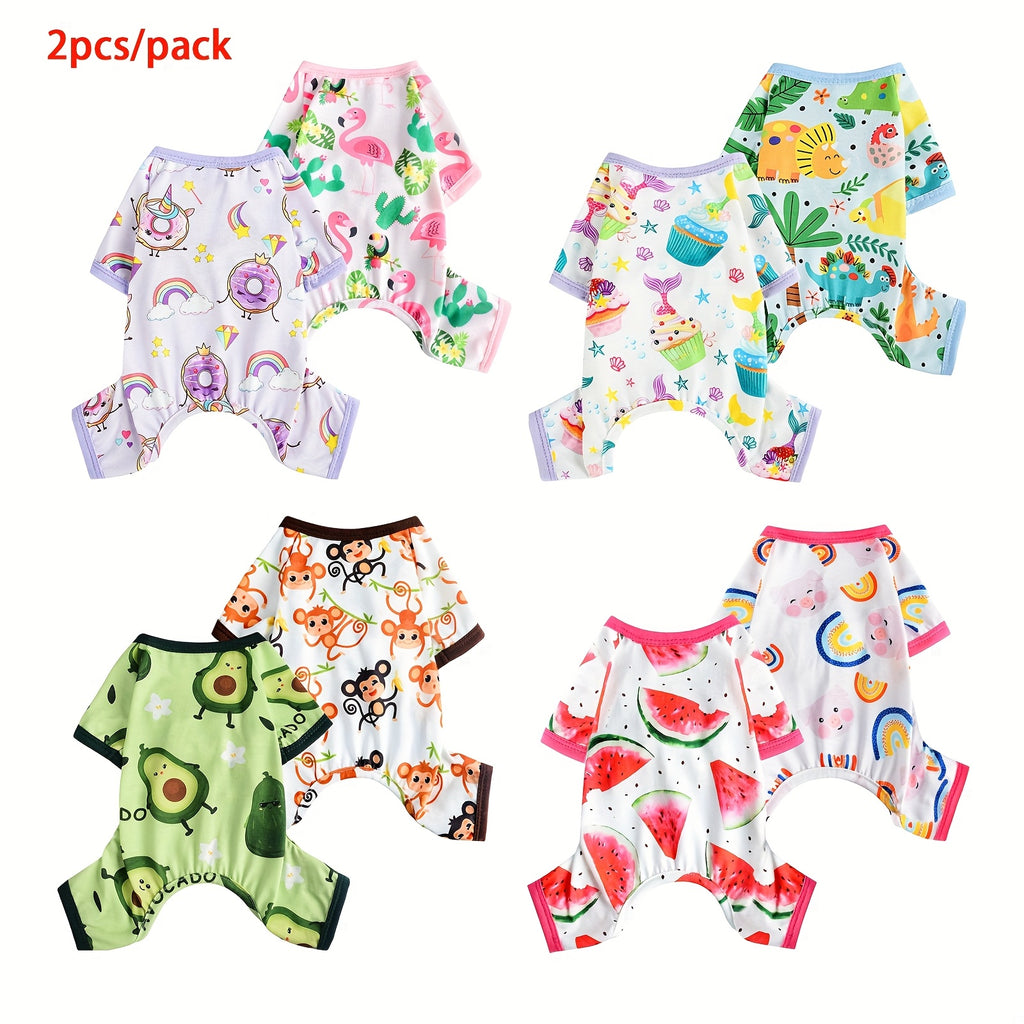 Dog Pajama Set of 2, Machine-Washable Knit Pullover Onesies with Four-Leg Design and Elastic Waist for Small Dog Lounging and Everyday Wear
