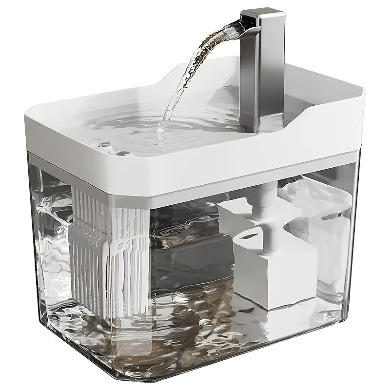 Cat Water Fountain 57.48oz with Automatic Circulation, Quiet USB Plug-In Pet Drinking Dispenser in Transparent, White or Yellow, No Power Adapter Included