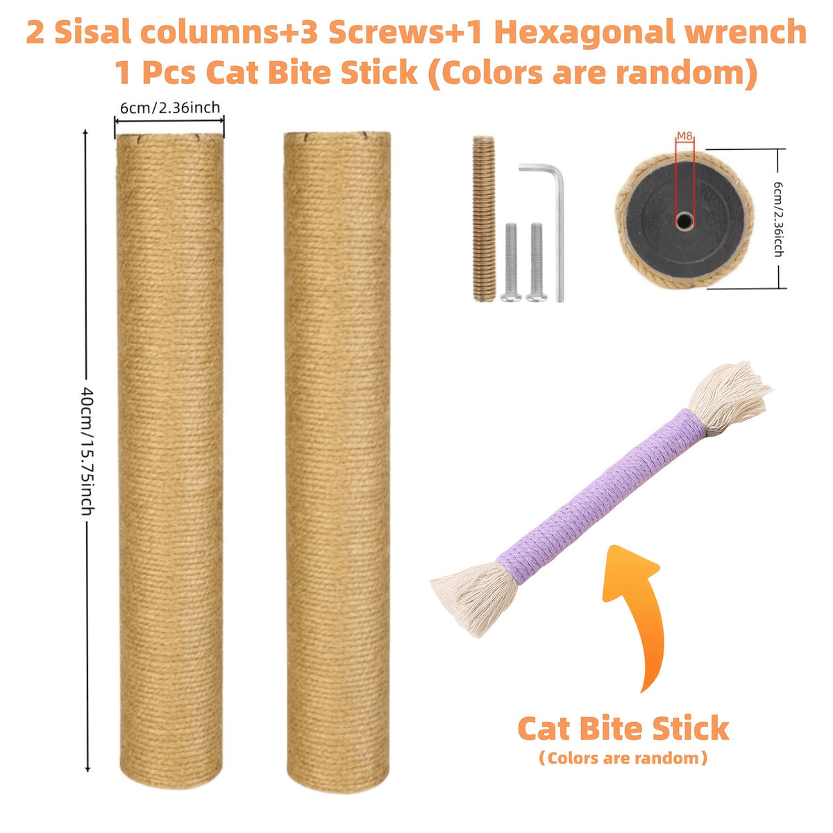 Kitten Scratching Post with Wooden Ball Track, Rope-Wrapped Indoor Cat Activity Toy with Hanging Balls and Feather Teaser, Post and DIY Accessory Options