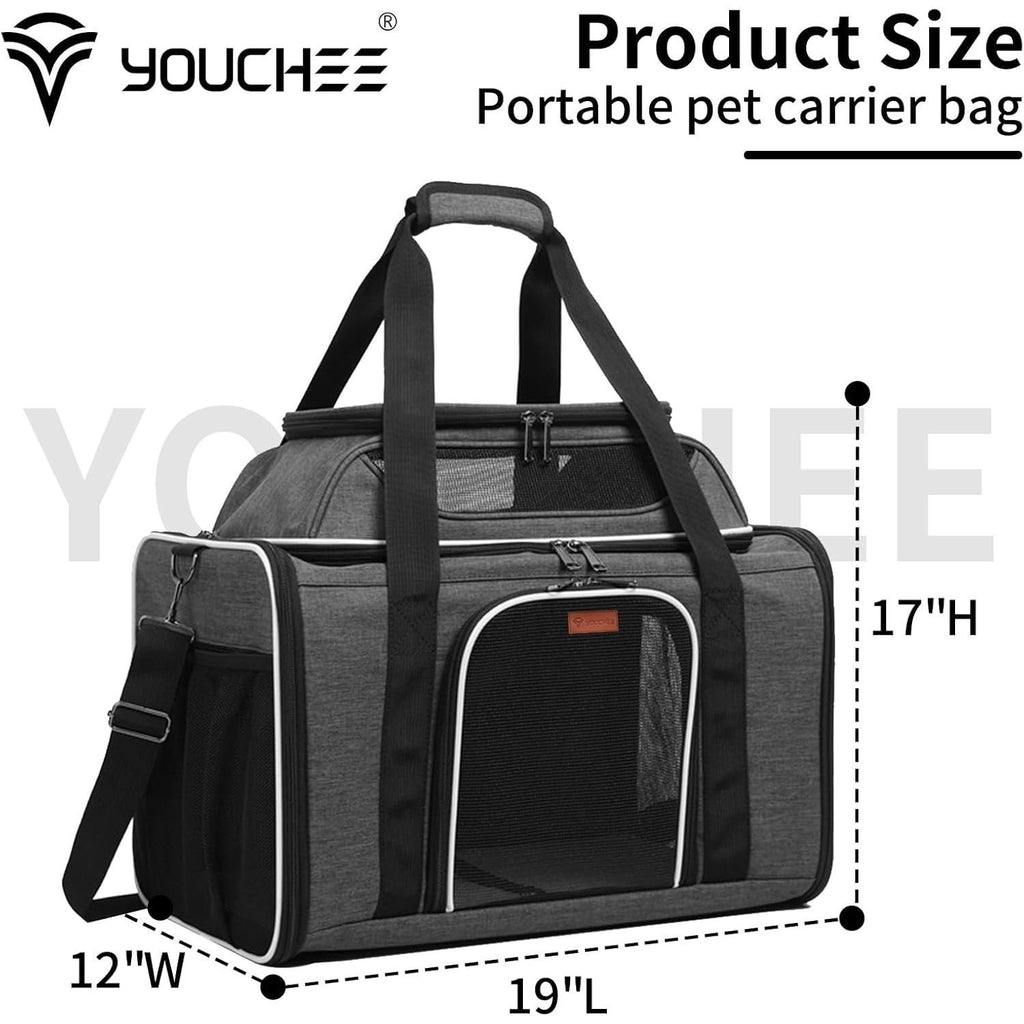 XL Soft-Sided Pet Carrier 19 x 12 x 17 Inch for Cats and Small Dogs up to 25 lbs, Five-Side Mesh Travel Bag with Expandable Top and Removable Mat
