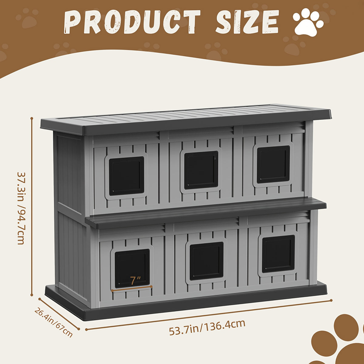 Feral Cat Shelter with Double-Layer Design, Black Indoor Outdoor Cat House for Stray Cats and Multi-Pet Resting Spaces, Sturdy Construction
