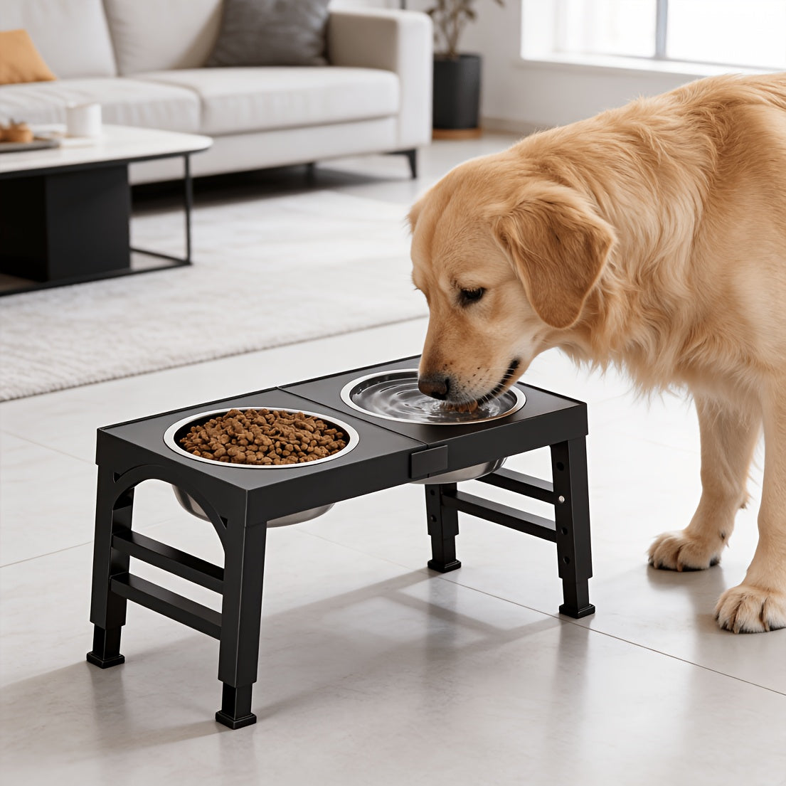 Raised Dog Food and Water Bowls with 4-Height Adjustable Stand, Two Stainless Steel Bowls at 9, 11, 12 or 14 Inches in Four Color Options
