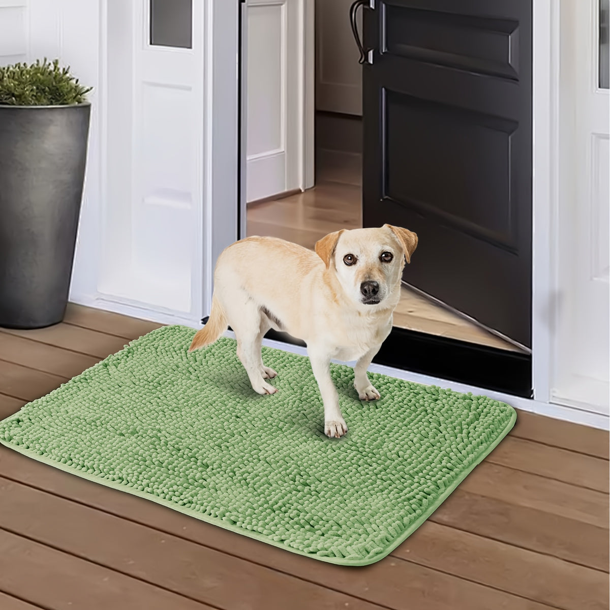 Dog Door Mat for Muddy Paws, Absorbent Microfiber Non-Slip Indoor Entryway Rug, Machine Washable Quick-Dry Pet Mat in Camel, Green or Gray