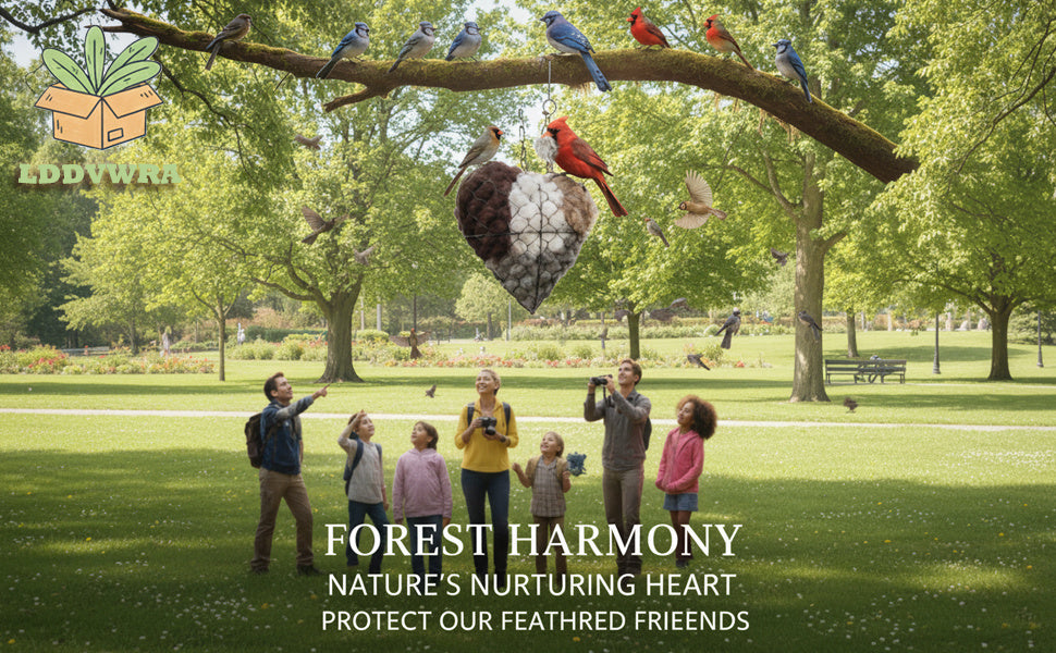 Heart-Shaped Hummingbird Nest, Handmade Fiber Bird Nest with 2 Bags of Nesting Materials, Finished Heart Garden Accent and Bird Lover Gift
