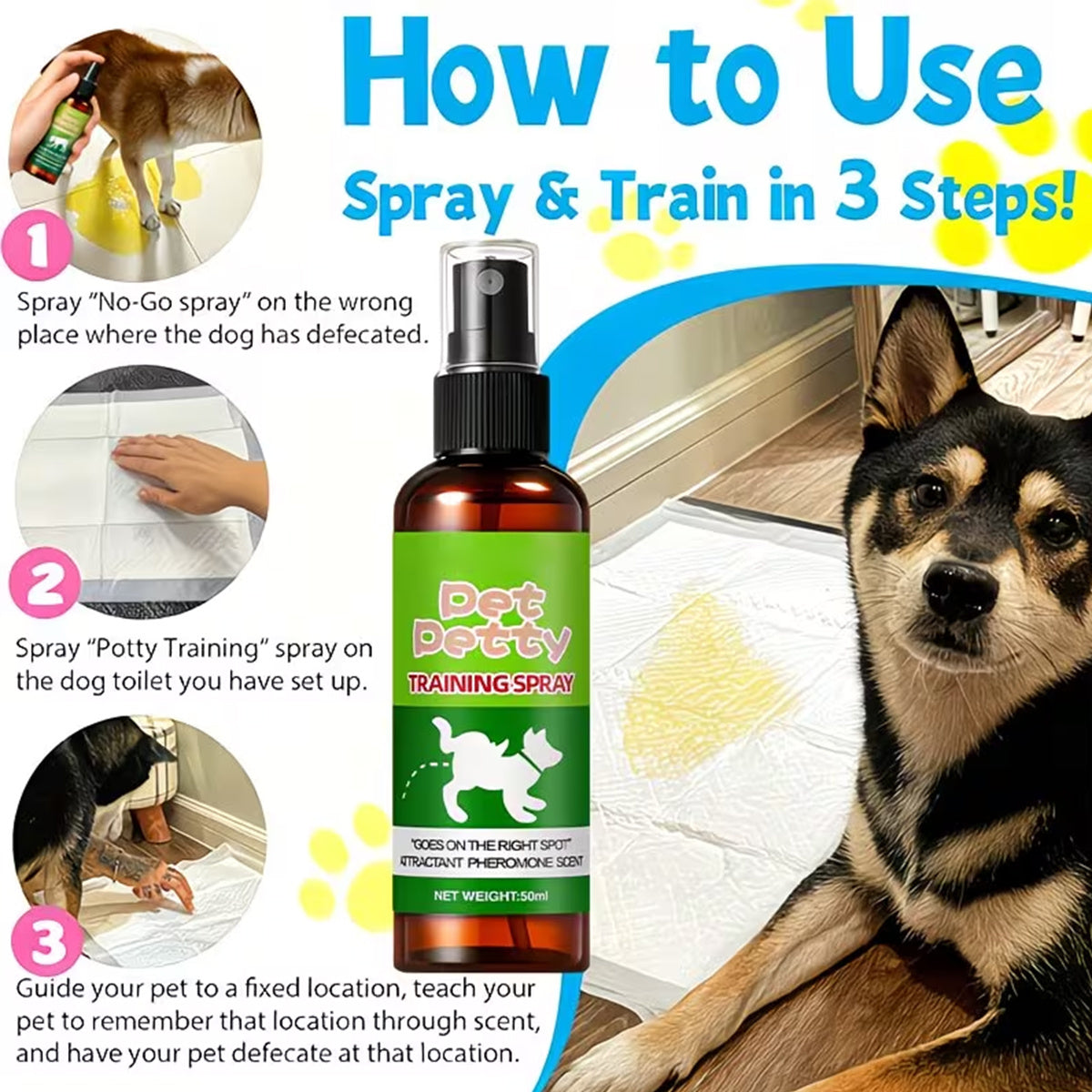 Pet Potty Training Spray for Indoor Puppy and Kitten House Training, Toilet Routine Support for New Pet Owners with 1 or 2 Piece Options