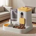 Pet Feeder and Water Dispenser Combo with Cat-Ear Lid, Visible Dry Food Window and Siphon Water Bottle for Cats and Small Dogs, Three Color Options