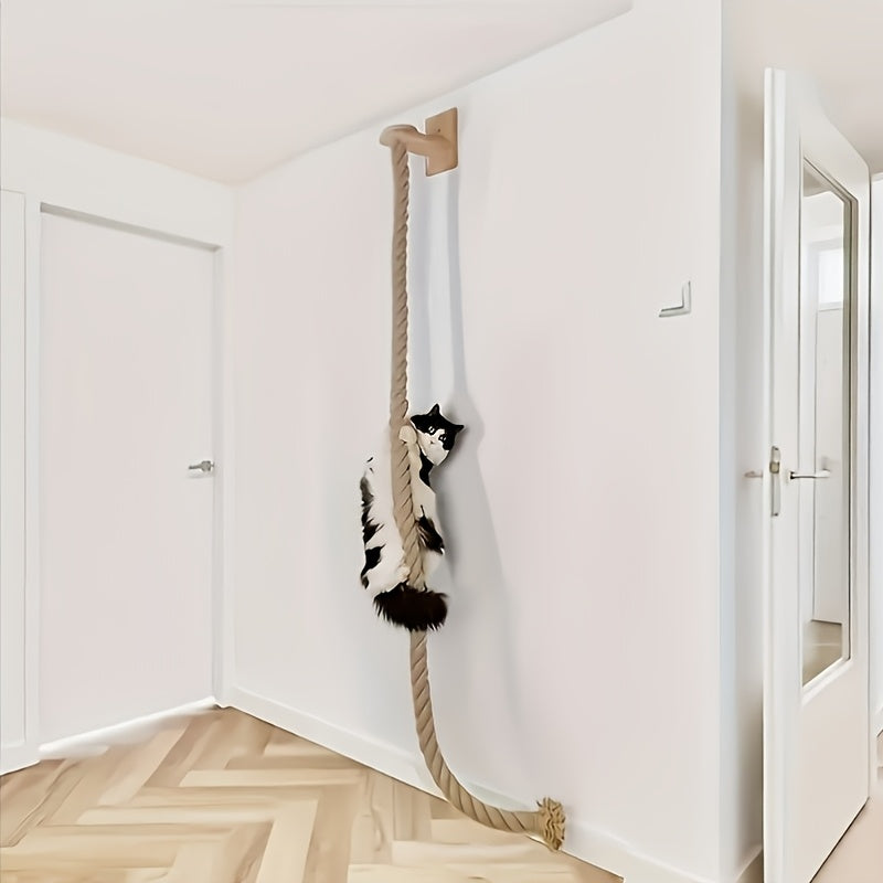 Wall-Mounted Cat Climbing Rope with Jumping Platform, Thick Natural Hemp Rope Indoor Cat Wall Accessory for Space-Saving Climbing and Play