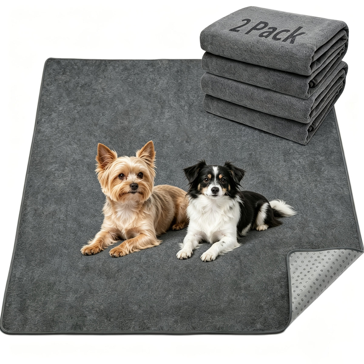 Washable Pee Pads for Dogs 2 Pack, Four-Layer Reusable Non-Slip Puppy Training and Whelping Mats in Six Sizes for Crates, Playpens and Floors