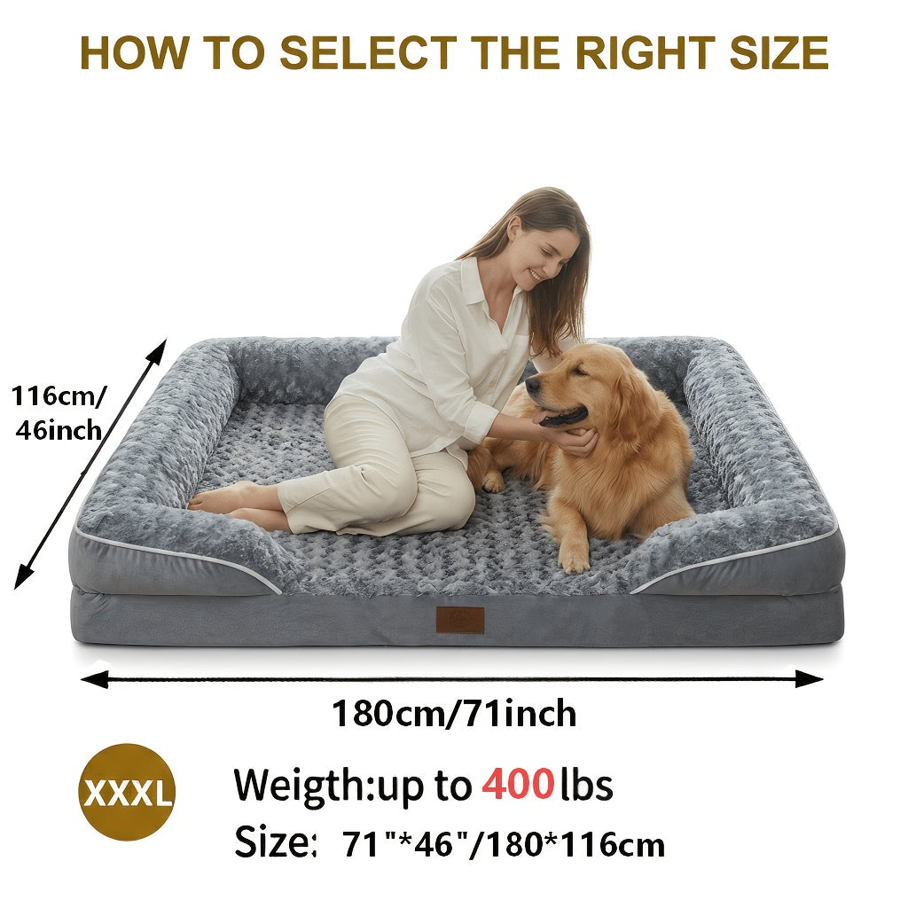 Extra Large Dog Sofa Bed with C-Shaped Bolsters, Removable Washable Plush Cover and Non-Skid Bottom, Grey Pet Couch with 20 to 71 Inch Size Options