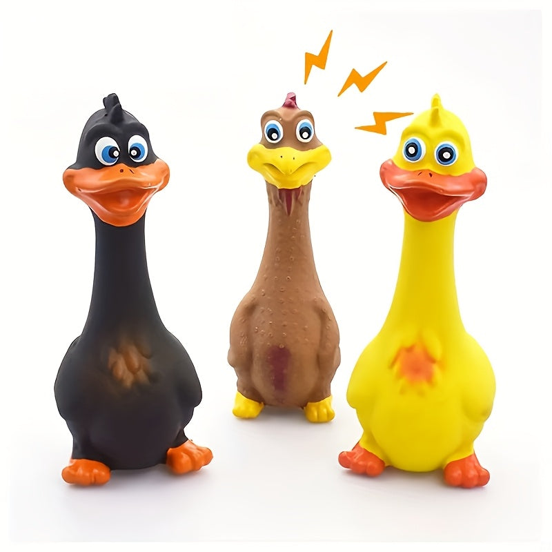 Squeaky Chicken Dog Toy, Rubber Chew and Interactive Play Toy with Brown Chicken, Black Duck or Three-Piece Bird Set Options