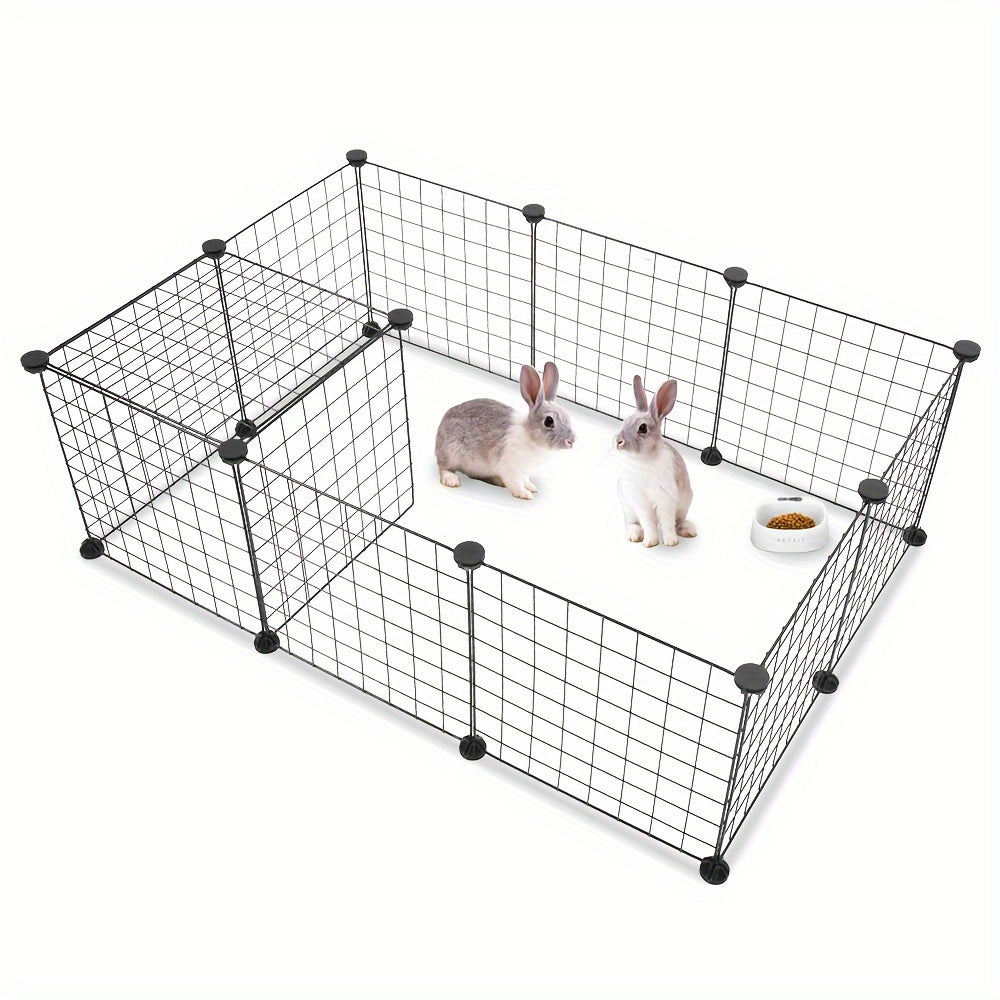 Guinea Pig Playpen with Black Metal Wire Panels, 28 x 56 x 14 Inch Indoor Small Animal Exercise Fence for Supervised Rabbit and Pet Play