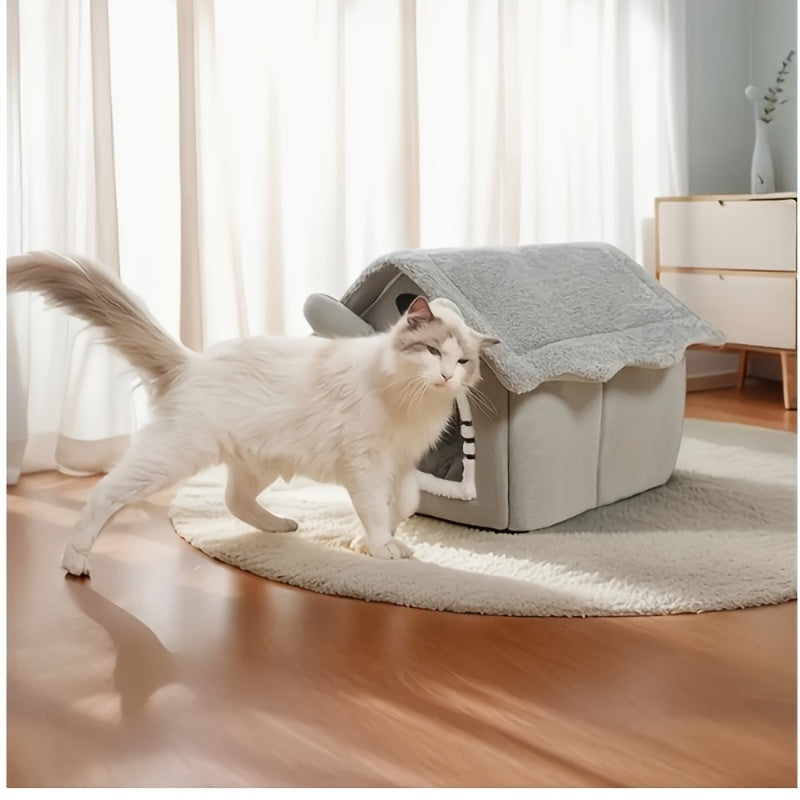 Washable Cat House for Indoor Cats and Small Dogs, Detachable Soft Polyester Cave Bed, Cozy Winter Pet Nest, Large 19.29 x 15.35 x 18.12 in