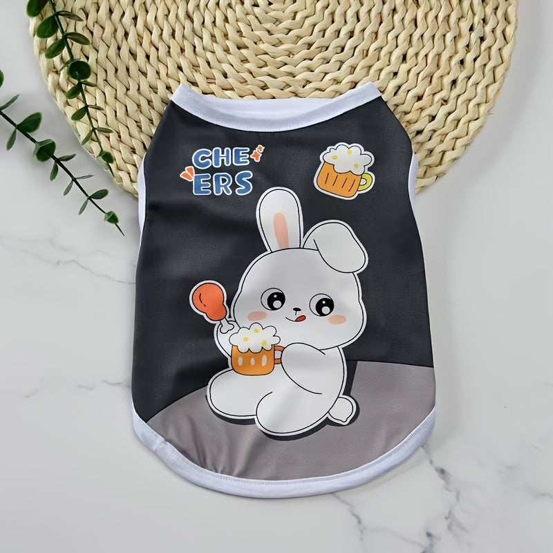 Cartoon Pet Vests 6 Pack for Dogs and Cats, Gray Cute Rabbit Drink Print Clothing in XS to XL for Everyday Outfits and Pet Photo Moments