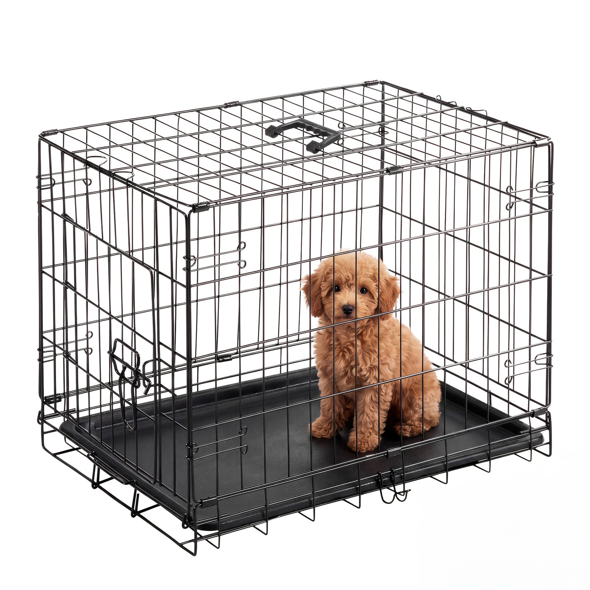 Wire Dog Crate in Black with Divider Panel and Removable Tray, Foldable Metal Pet Kennel with Carry Handle and Six Size Options for Home Training