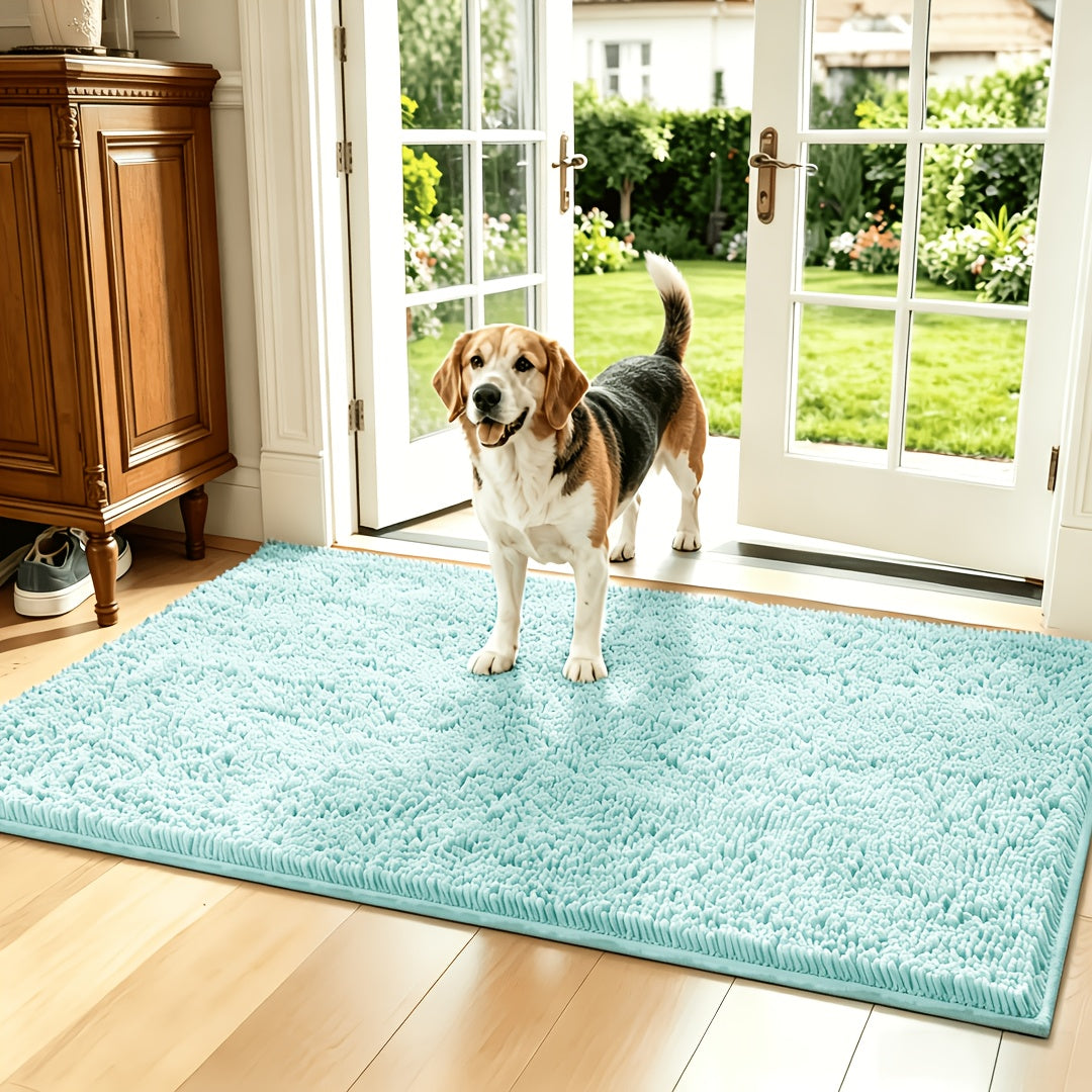 Absorbent Dog Door Mat for Muddy Paws, Machine Washable Pet Entryway Rug with Rubber Backing, Three Sizes and 12 Colors for Cat and Dog Homes