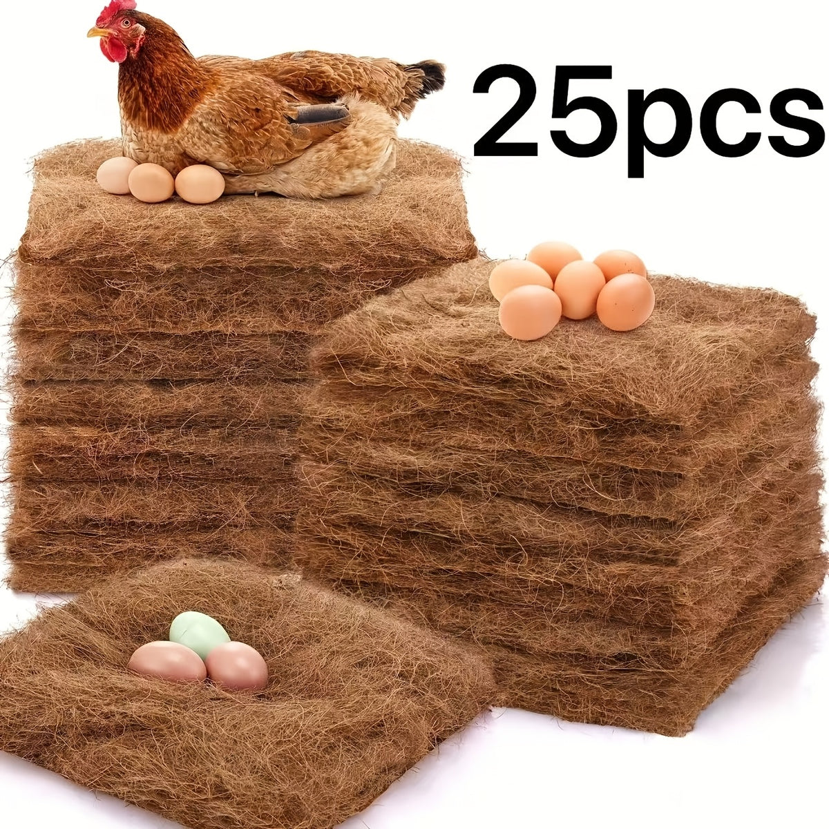 Chicken Nesting Box Pads 25 Pack, 12 x 12 Inch Brown Cut-to-Fit Hen Nest Liners for Backyard Poultry Coops and Everyday Nest Bedding Care