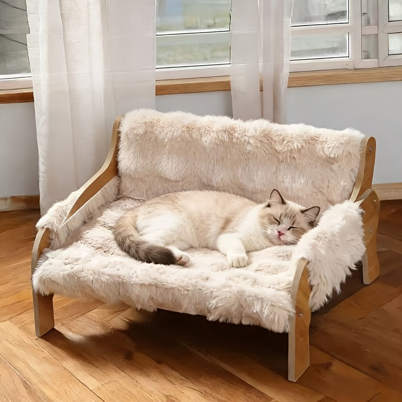 Plush Cat Sofa Bed with Elevated Design, Removable Washable Pet Lounger for Cats and Dogs, Brown Yellow or Grey for Everyday Indoor Rest