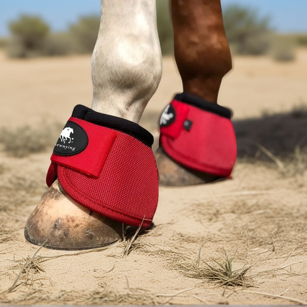 No-Turn Horse Bell Boots Pair, Protective Equine Hoof Boots in Small, Medium and Large with Black, White, Royal Blue and Red Color Options