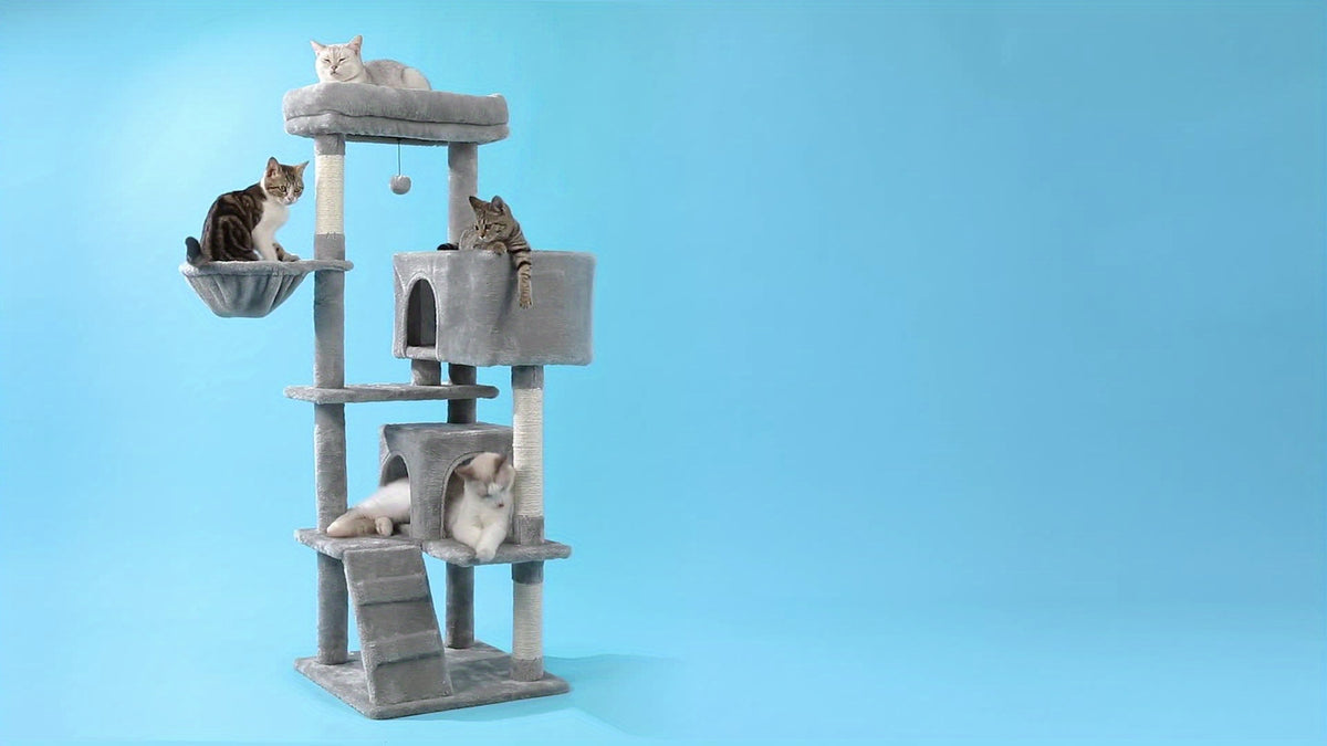 Cat Tree with Oversized Top Perch, 56.3 Inch Multi-Level Indoor Cat Tower with Hammock, Two Condo Hideaways and Scratching Posts, Five Colors