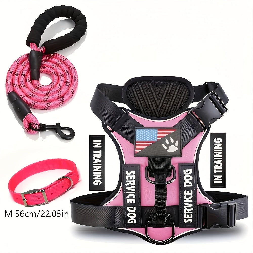 Reflective Dog Harness and Leash Set, 3-Piece Large Dog Walking Kit with Double-Layer Collar and Soft Handle for Daily Walks and Training