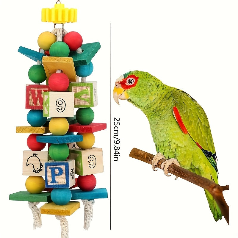 Parrot Toys with Colorful Wood Chew Designs, 12 Selectable Bird Cage Accessory Styles Including Apple, Banana, Coconut and Block Options for Enrichment