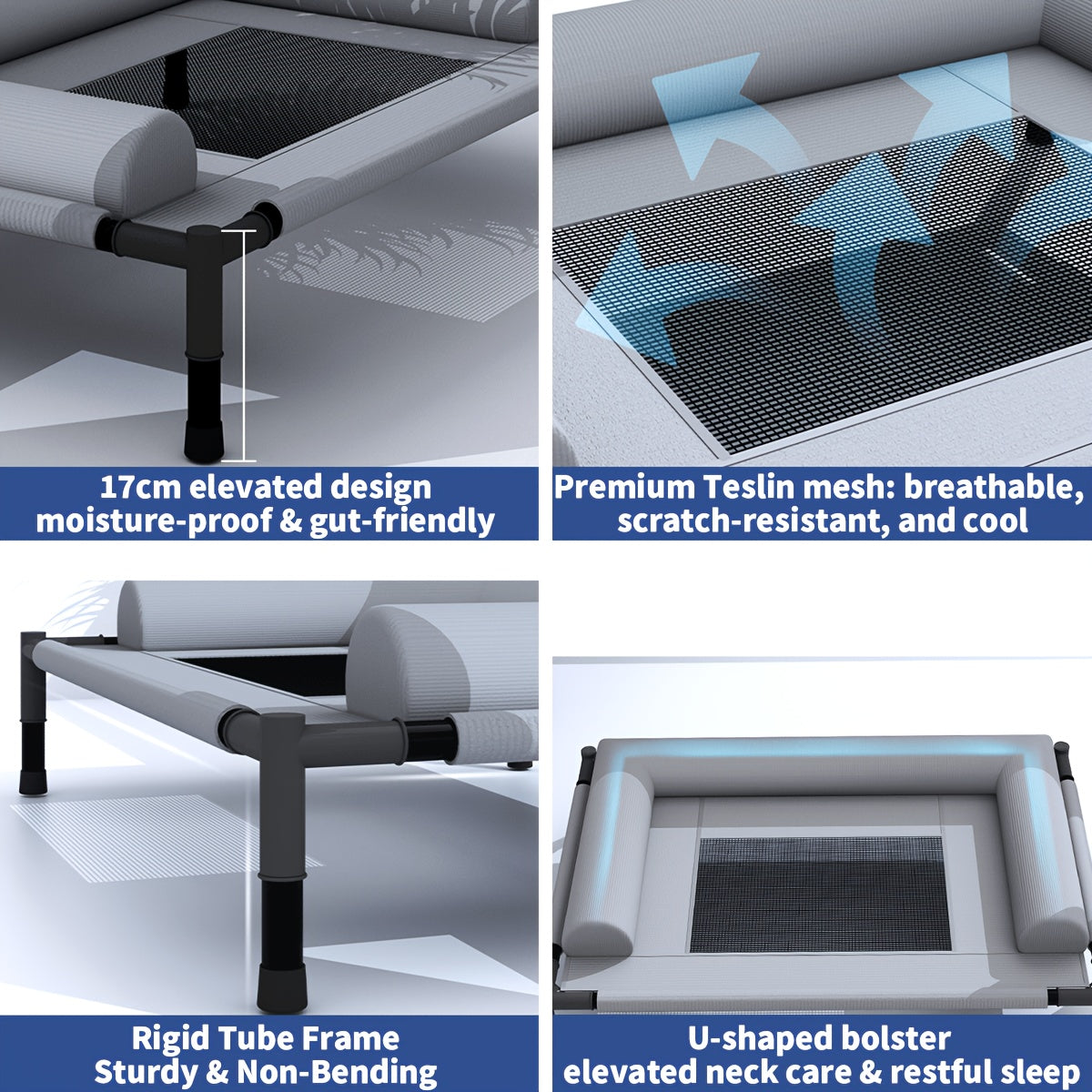 Bolster Elevated Dog Bed with Breathable Mesh Center, Removable Washable Raised Pet Cot for Dogs and Cats, L and XL Home and Travel Rest