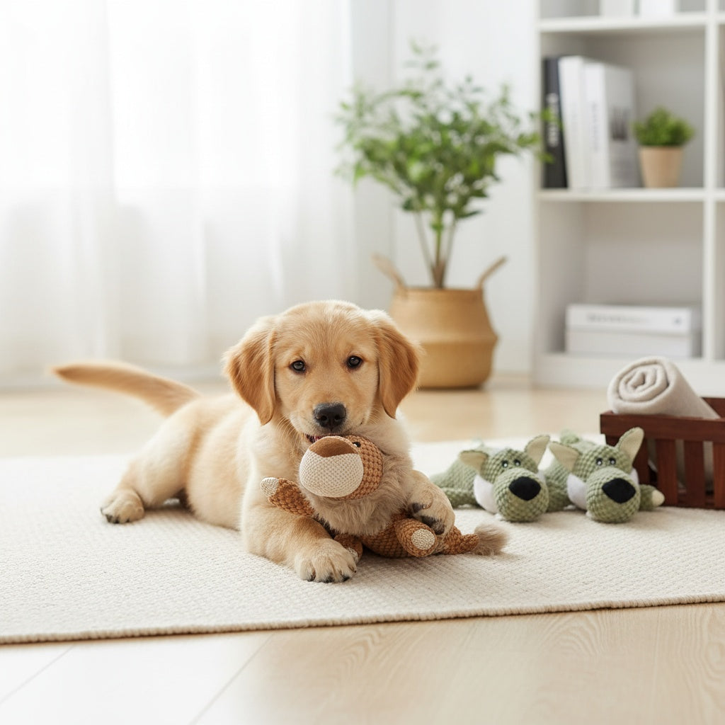 Textured Plush Dog Toys 3 Pack, Soft Animal-Shaped Puppy Play Companions for Supervised Gentle Chewing, Indoor Games and Dog Lover Gifts