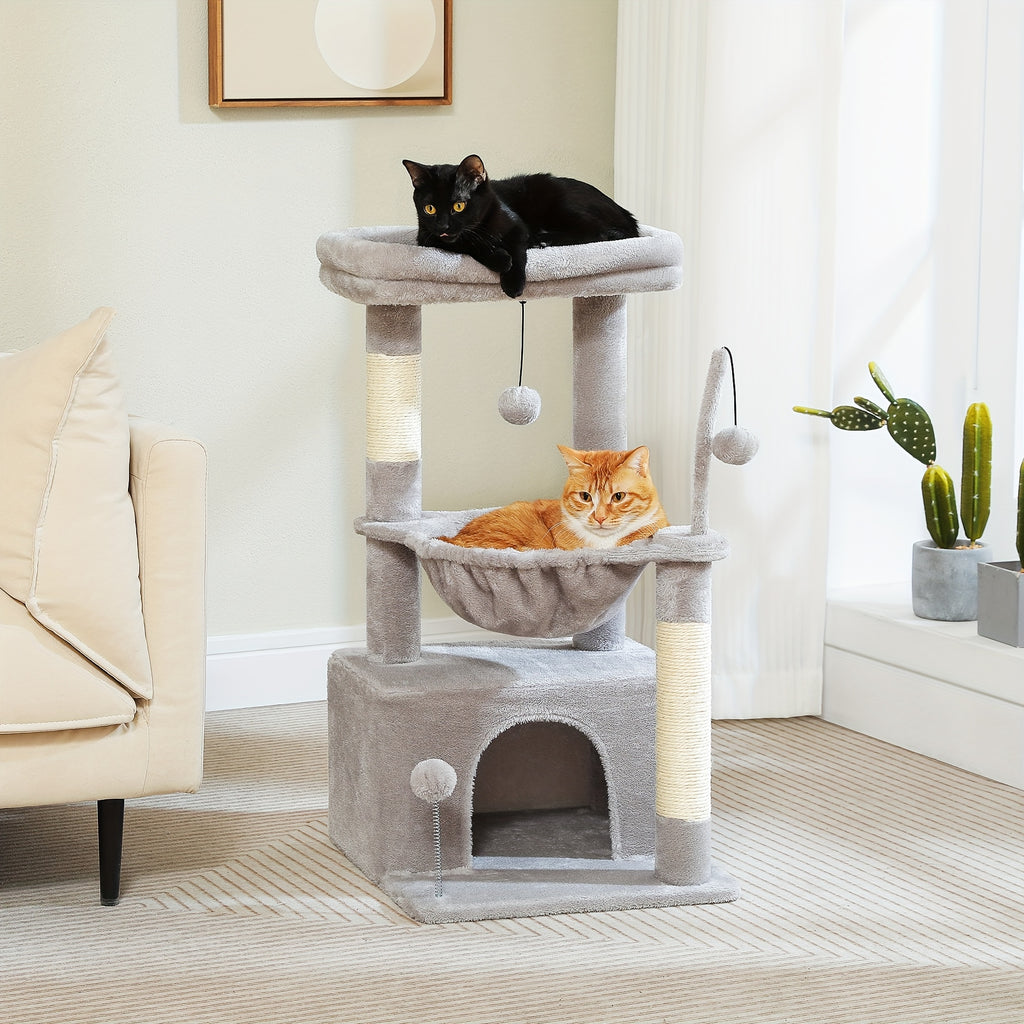 Cat Tower with Deep Hammock and Top Perch, 4-in-1 Indoor Cat Tree Listing with Condo and Scratching Post, Color and Size-Labeled Model Options