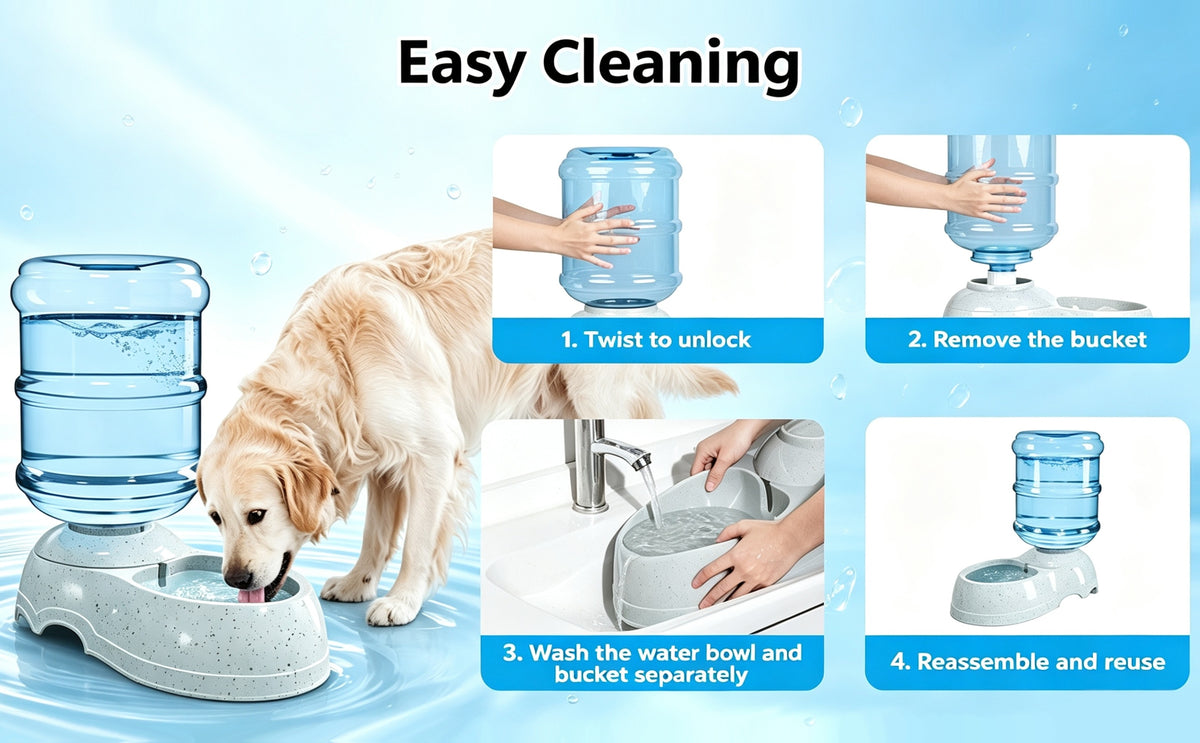 Gravity-Fed Dog Water Dispenser 2.91 Gallon, Gray Large Capacity Pet Waterer for Dogs and Cats, Automatic Refill Drinking Station for Home